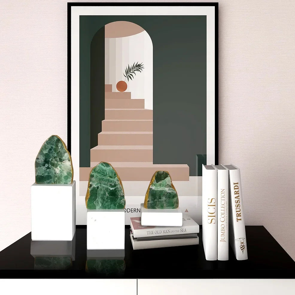 Afralia™ Green Agate Crystal Stone Figurine on Marble Base for Home Decor