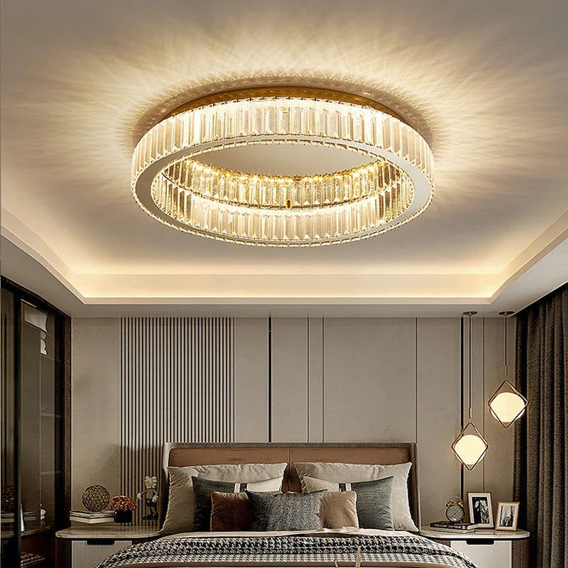 Afralia™ Luxury Gold Crystal Ceiling Light Ring LED Glossy Indoor Living Room Lighting