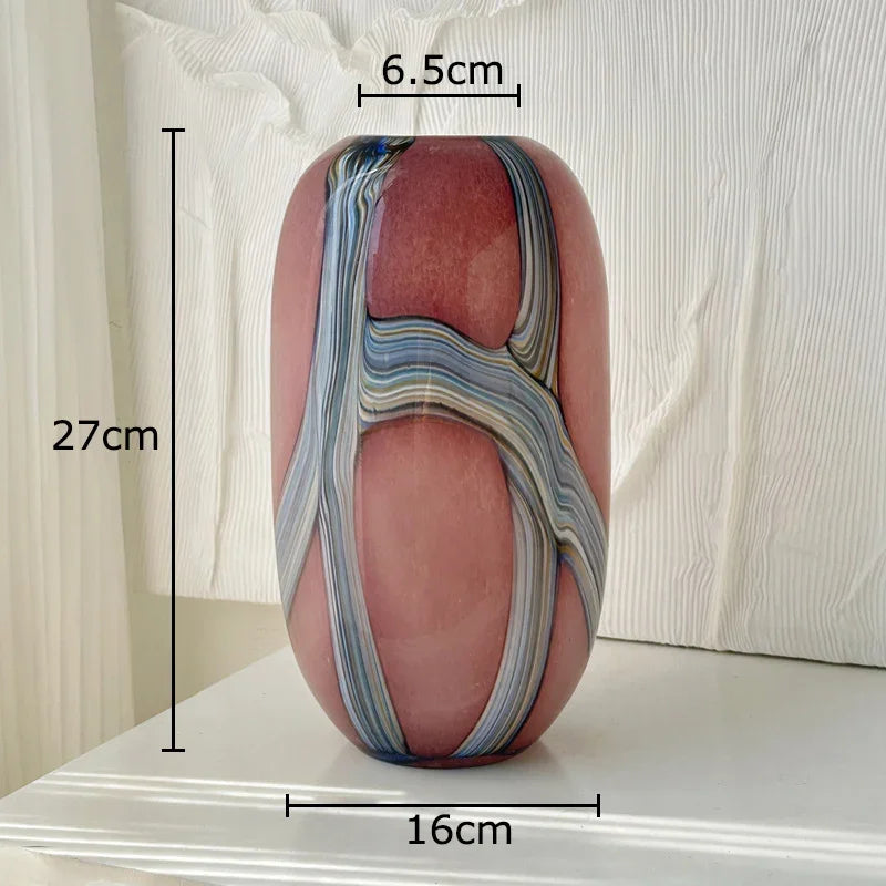 Afralia™ Striped Glass Vase Desk Decoration with Artificial Flowers