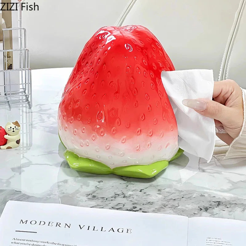 Afralia™ Strawberry Ceramic Tissue Box Lovely Desk Decoration Bedside Table Paper Towel Case