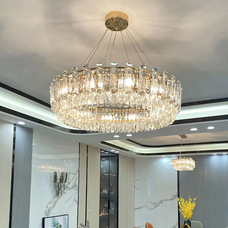 Afralia™ Gold Round/Oval Crystal Chandelier for Living & Dining Room