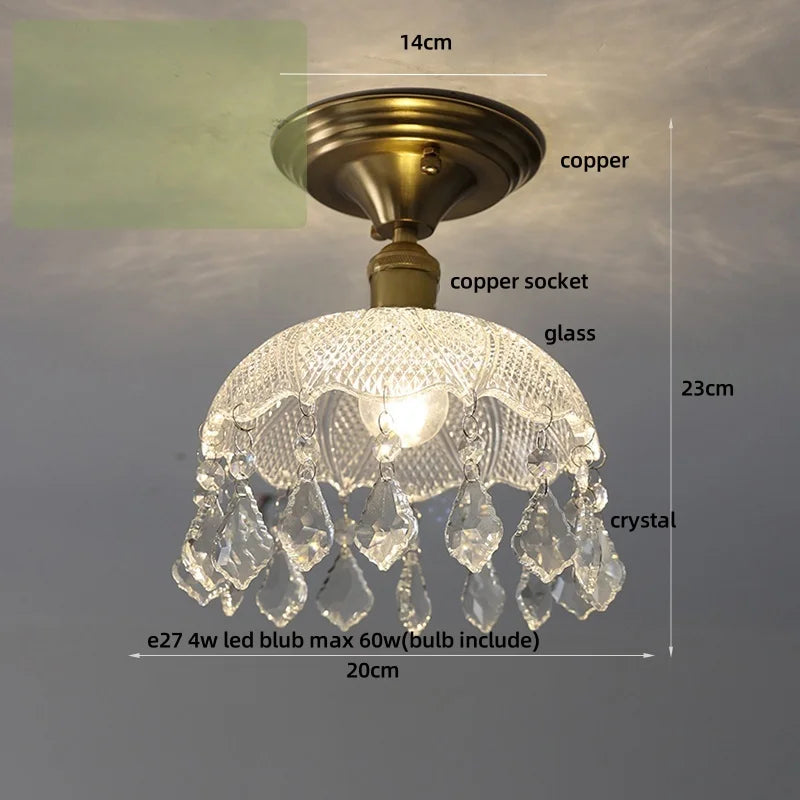 Afralia™ Crystal Glass Luxury LED Ceiling Light for Hallway Bedroom Corridor Interior Decor