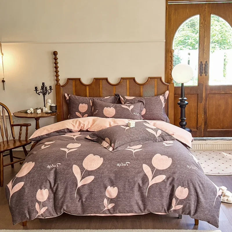 Afralia™ Egyptian Cotton Bedding Sets - Queen King Ru Size, Print Sheet Pillowcase Duvet Cover Set