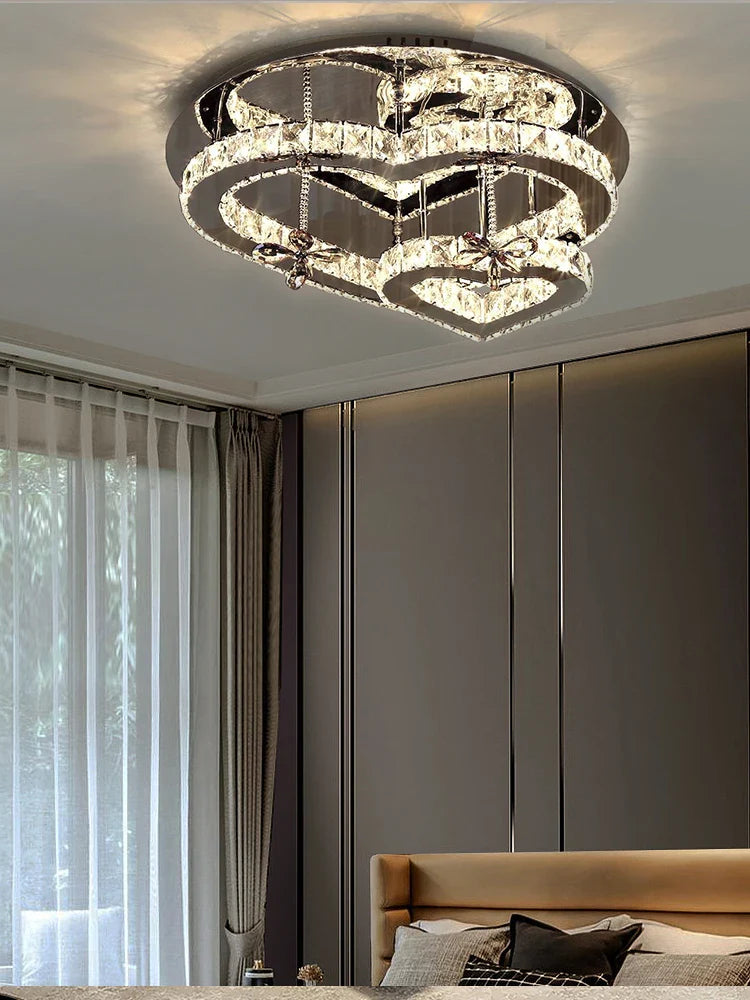 Afralia™ Heart Crystal LED Chandelier Modern Living Room Dining Ceiling Light