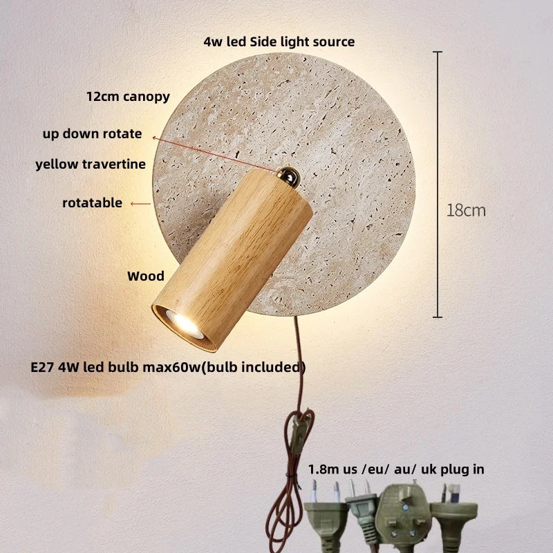 Afralia™ Nordic Wood Stone Wall Light Modern LED Pull Chain Switch Hallway Home Decor