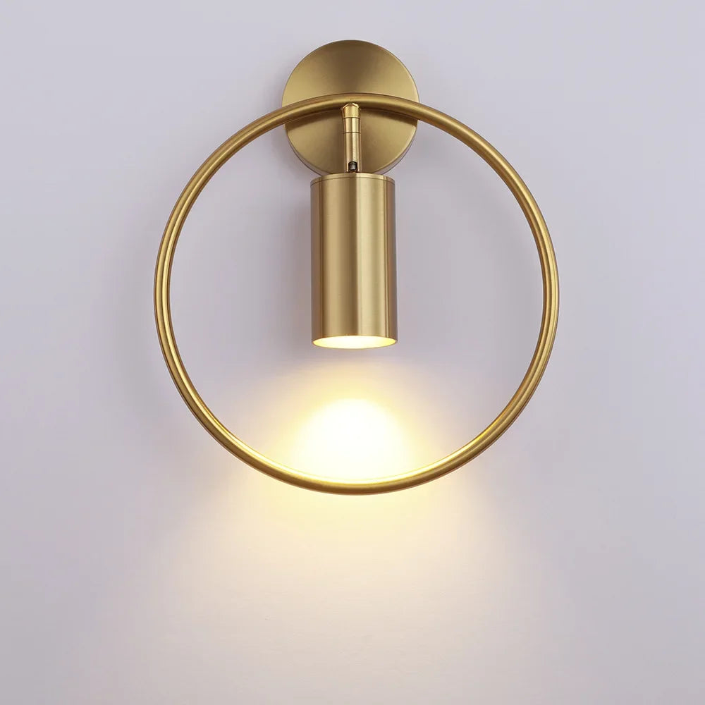 Afralia™ Adjustable LED Brass Gold Ring Wall Sconce Light for Home Hotel Bar