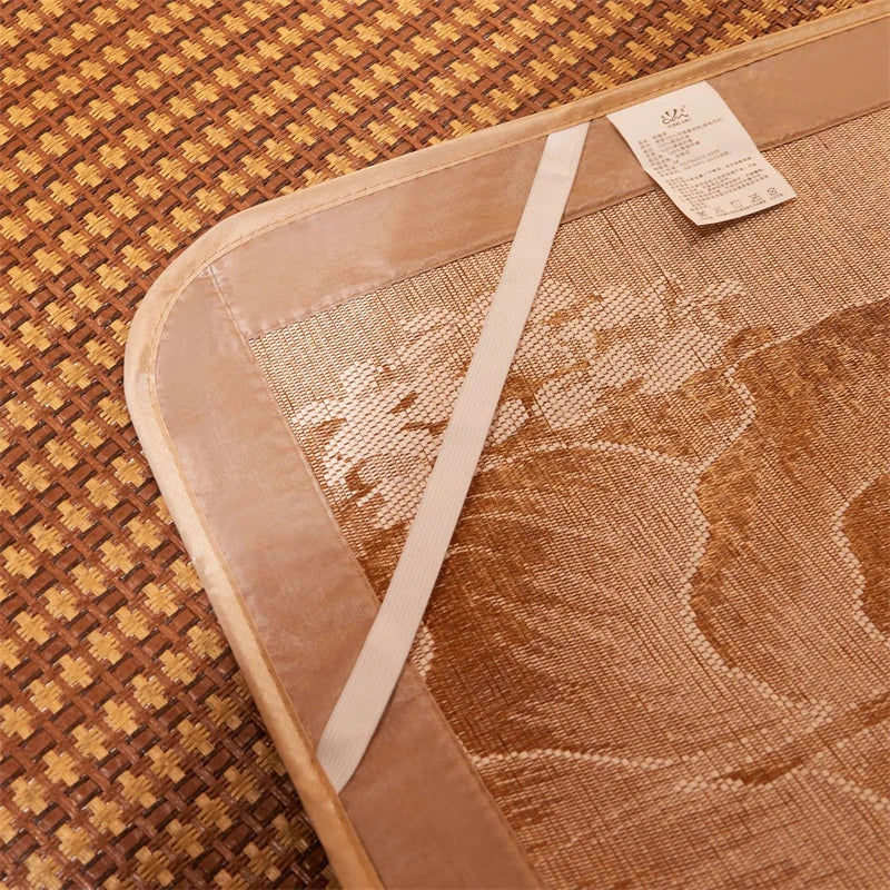 Afralia™ Jacquard Cool Down Rattan Mat - Natural Rattan & Ice Rayon Bed Cooling Mat