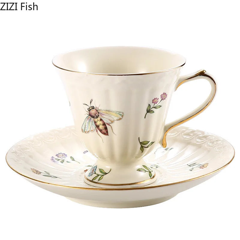 Afralia™ Butterfly Gold Ceramic Cup & Saucer Set