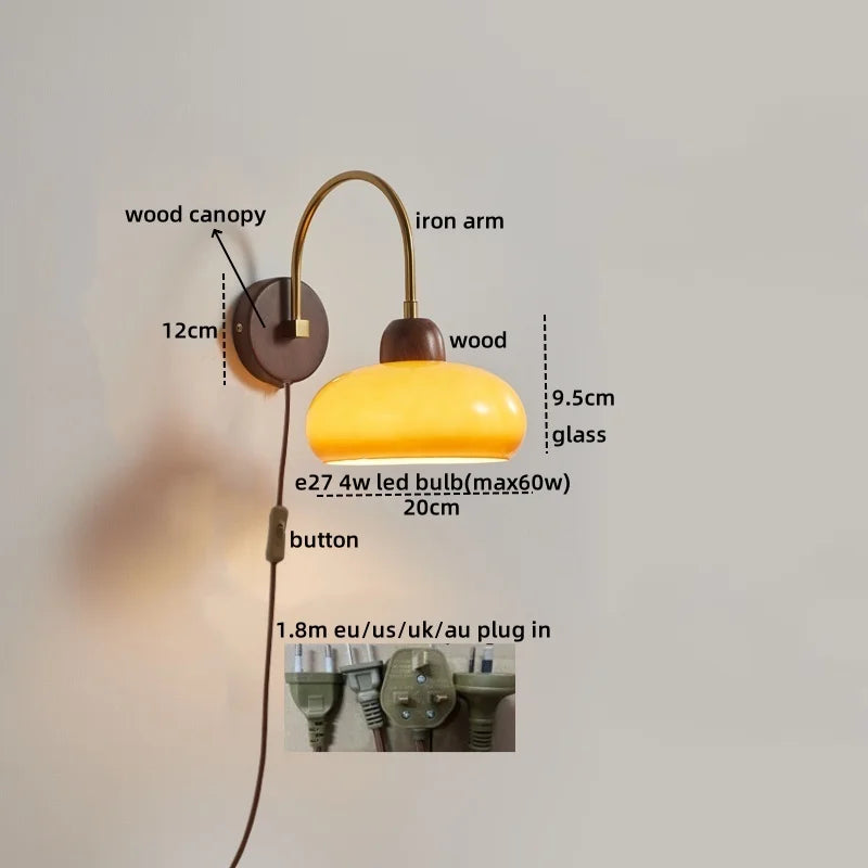 Afralia™ Modern Wood Glass LED Wall Light for Bedroom Living Room Corridor