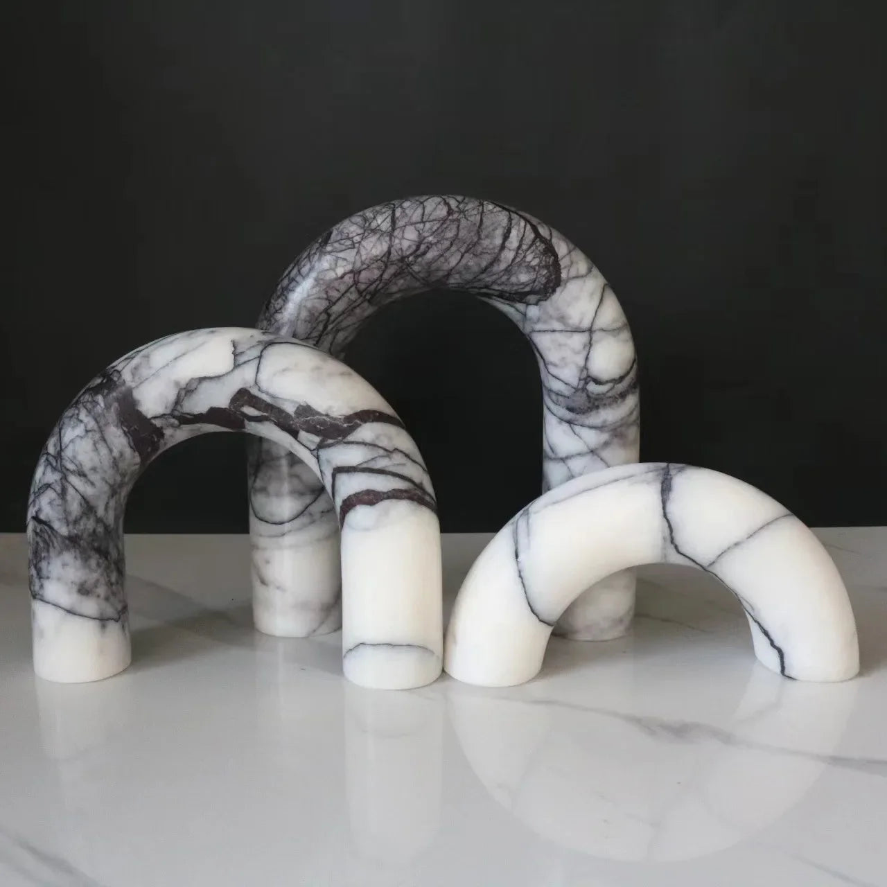 Afralia™ Marble Geometric Arch Sculpture: Elegant Yellow Cave Stone Ornament for Living Room.