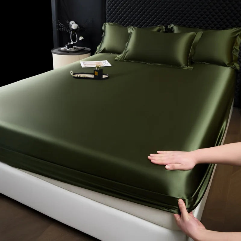 Afralia™ 100% Mulberry Silk Fitted Sheet Set with Pillowcase - Luxury Solid Color Silk Bed Linen