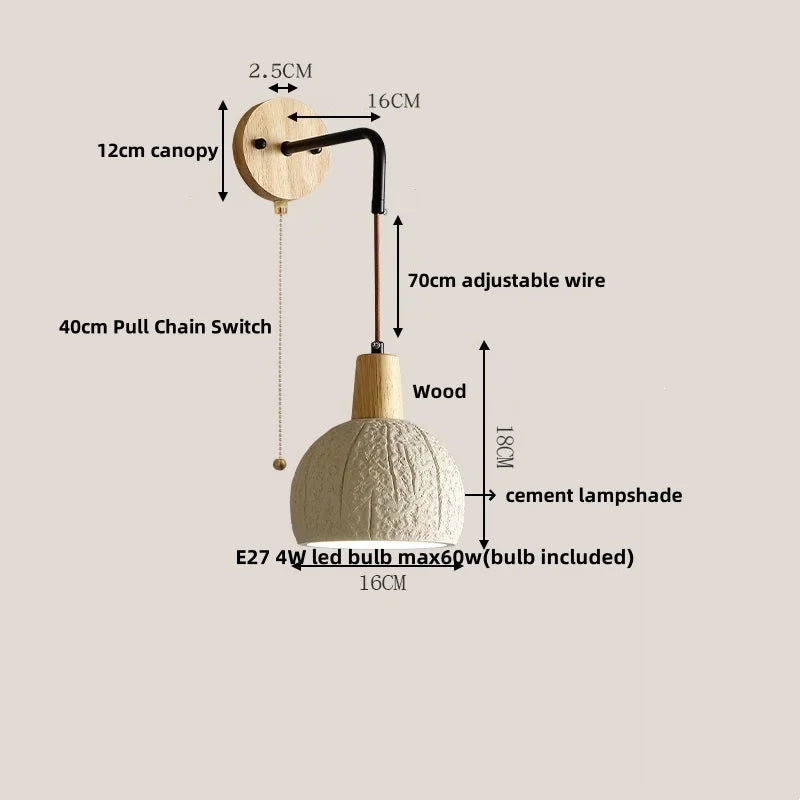 Afralia™ Cement Shade Wood LED Wall Sconce Light Fixture for Home Decor