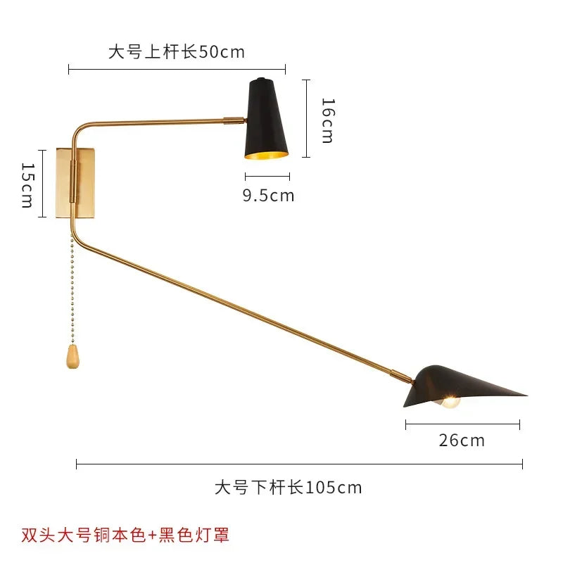 Afralia™ Adjustable Double Head LED Wall Lamp with Pull Switch