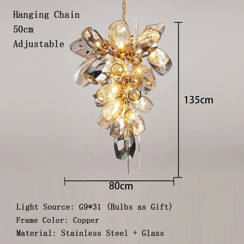 Afralia™ Gold Glass Chandelier: Modern Artistic Personality, High-End Lighting for Living & Dining Room