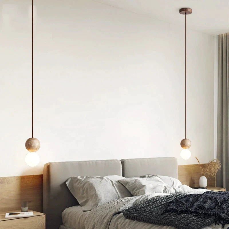 Afralia™ Stone Cream Pendant Chandelier: Retro Round Ball Hanging Light for Bedroom and Table