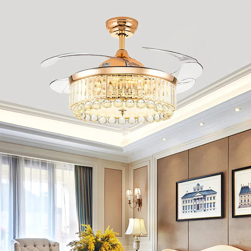 Afralia™ Crystal Ceiling Fans with LED Light & Remote Control, Gold Finish