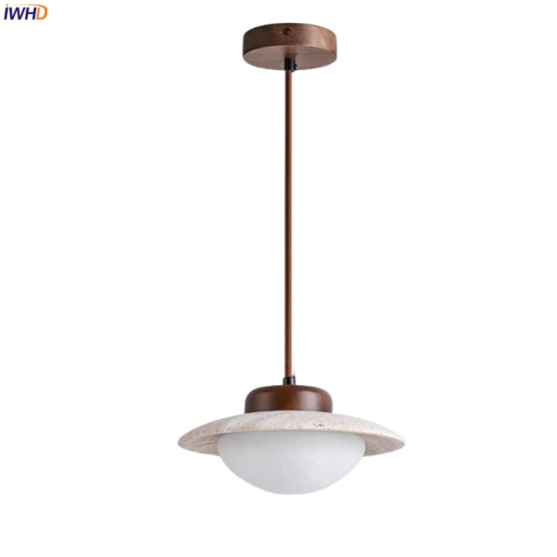 Afralia™ Wabi Sabi LED Pendant Lights, Yellow Travertine Vintage Hanging Lamp for Bedroom and Dining Room