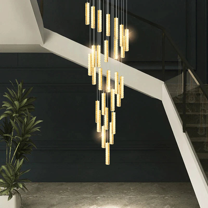 Afralia™ Luxury Crystal LED Chandelier for Modern Villa Staircase & Living Room