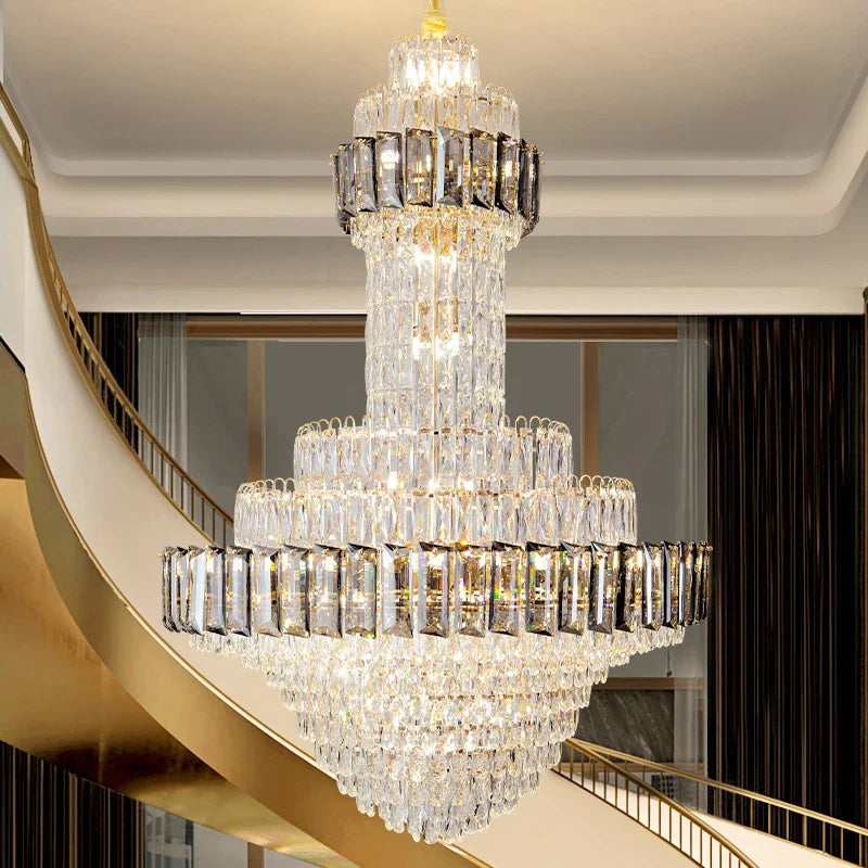 Afralia™ Round Villa Crystal Chandelier Modern Luxury Staircase Light Atmospheric Foyer Dining Room