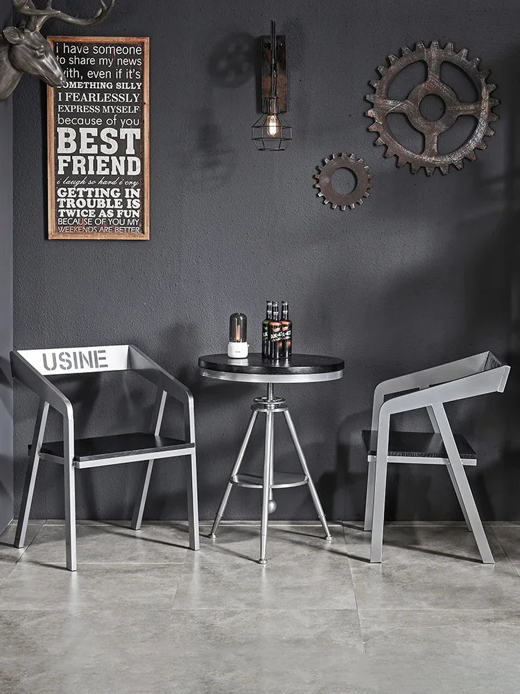 Afralia™ Industrial Iron Art Solid Wood Dining Chair for Coffee Shop & Bar