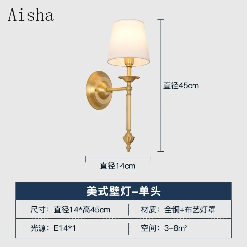 Afralia™ Copper Gold Wall Light American Bedroom Bedside Lamp Living Room Sconces