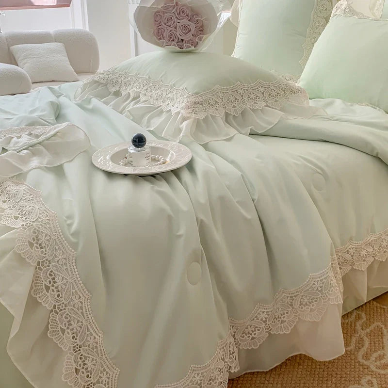 Afralia™ French Wedding Lace Ruffles Bedding Set