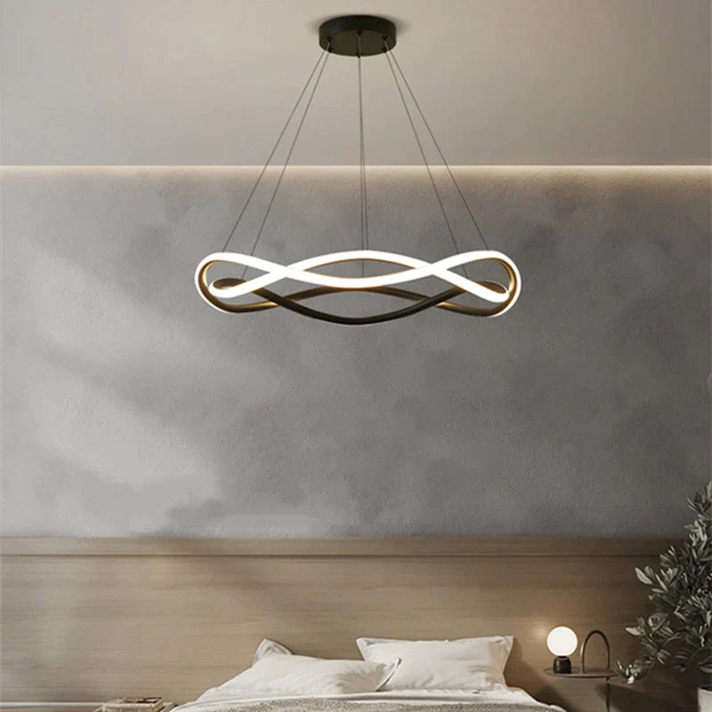 Afralia™ Black Geometric LED Ring Chandelier for Elegant Spaces