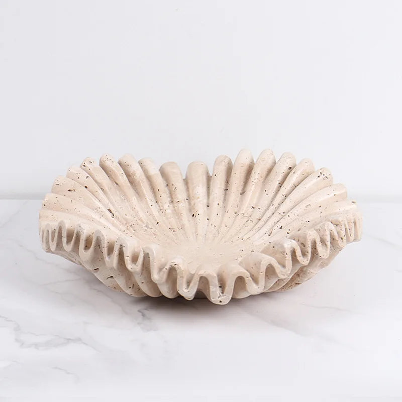 Afralia™ Marble Ruffle Bowl | Travertine Scallop Decorative Tray | Home Fruit & Jewelry Décor