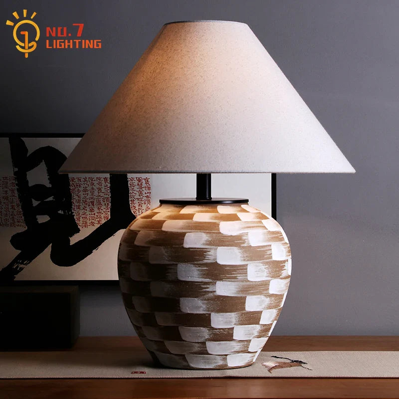 Afralia™ Ceramic Table Lamp LED E27 Wabi-sabi Desk Light for Bedroom Living Room