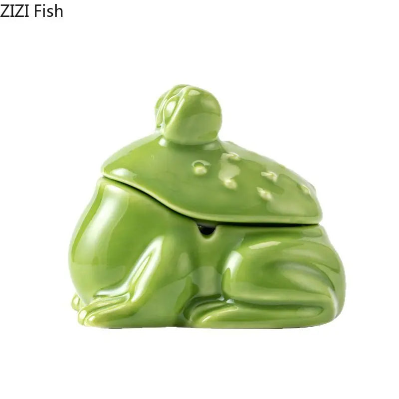 Afralia™ Ceramic Green Frog Ashtray: Cute Desktop Smoking Accessories for Weed Ash, Gift_PAUSE_