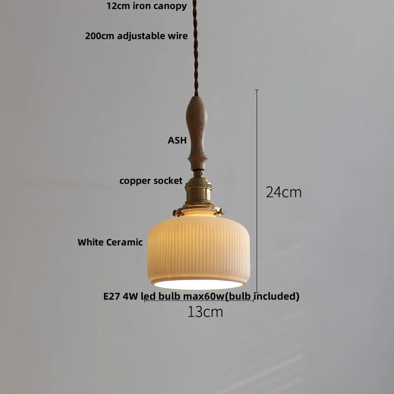 Afralia™ Ceramic LED Pendant Lights with Ash Wood Nordic Design