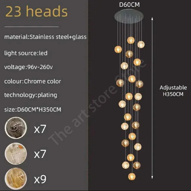 Afralia™ Crystal Glass Spiral Ceiling Chandelier for Modern Living Room & Kitchen Decor