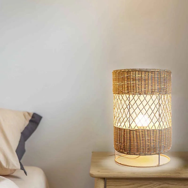 Afralia™ Hand-woven Rattan Floor Lamp: Retro Style for Living Room, Bedroom, Office, Hotel