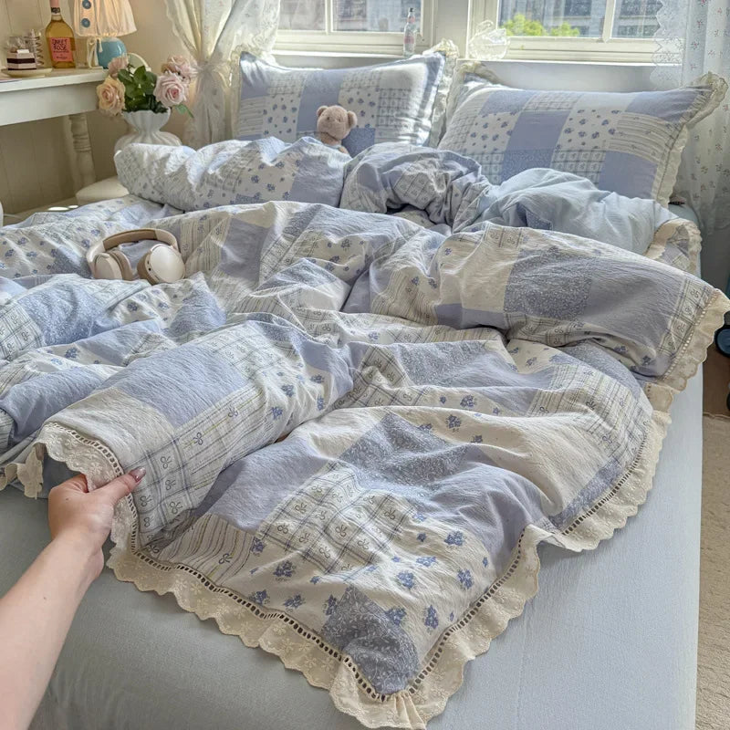 Afralia™ Summer Hollow Lace Floral Bedding Set - Princess Style, Soft & Breathable