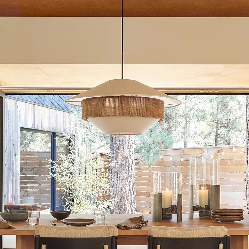 Afralia™ Nordic Hemp Rope Chandelier - Vintage Country Style Pendant Lamp for Dining Room