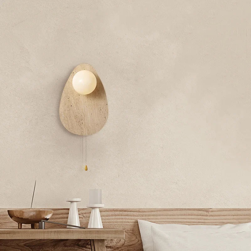 Afralia™ Stone Art Wall Lamp with Glass Lampshade and Pull Chain