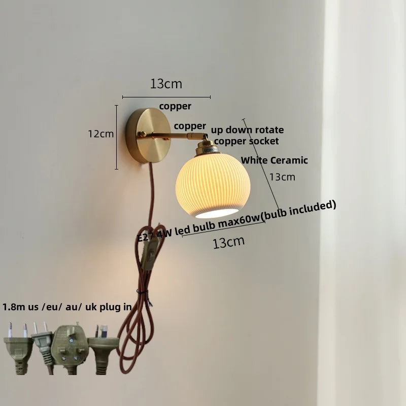 Afralia™ Nordic Ceramic LED Wall Light with Pull Chain Switch - Modern, Simple, Rotating