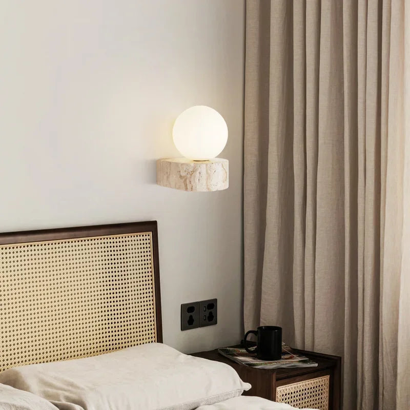 Afralia™ Natural Stone Wall Sconce with Glass Lampshade and LED Light