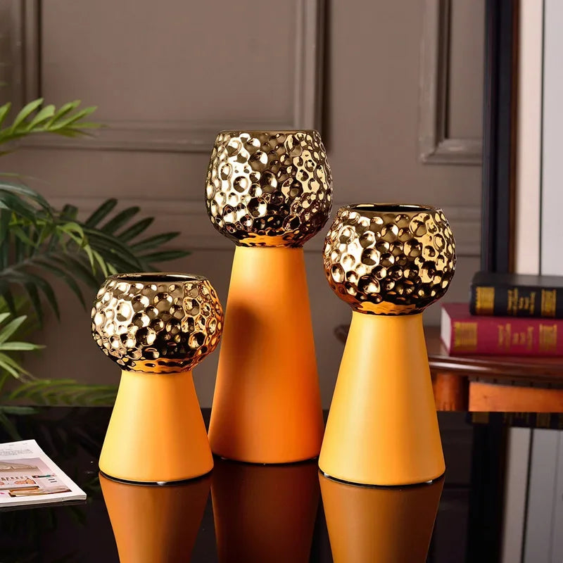 Afralia™ Gold Hammer Pattern Ceramic Vase: Creative Plant Pot for Table Decoration and Floral Arrangement