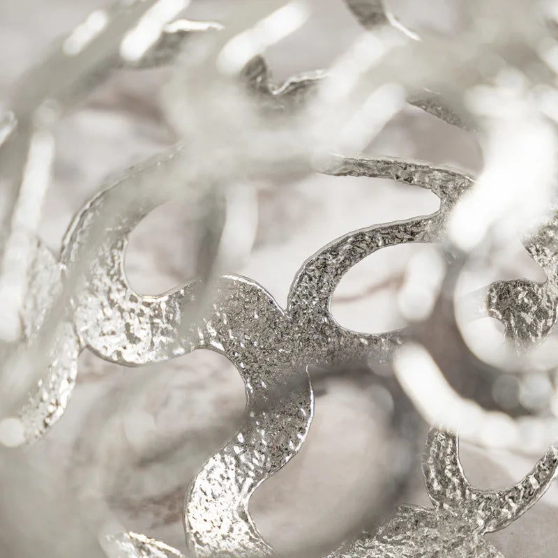 Afralia™ Silver Ball Metal Figurine, Geometric Sphere with Embossed Flower Design