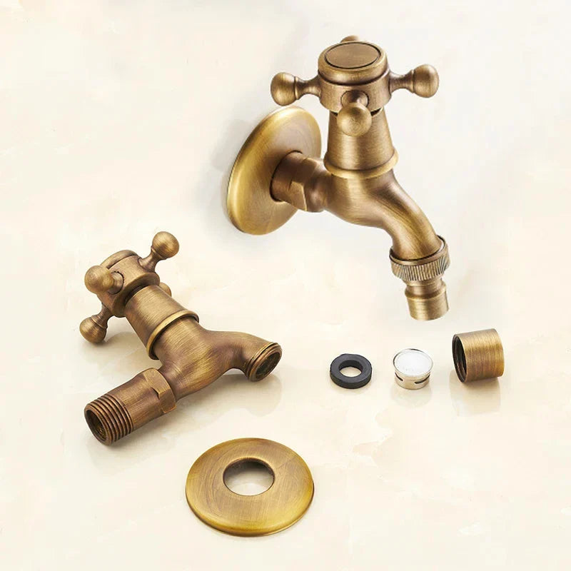 Afralia™ Antique Brass Garden Bibcock Tap Decorative Water Faucet for Bathroom and Outdoor Use