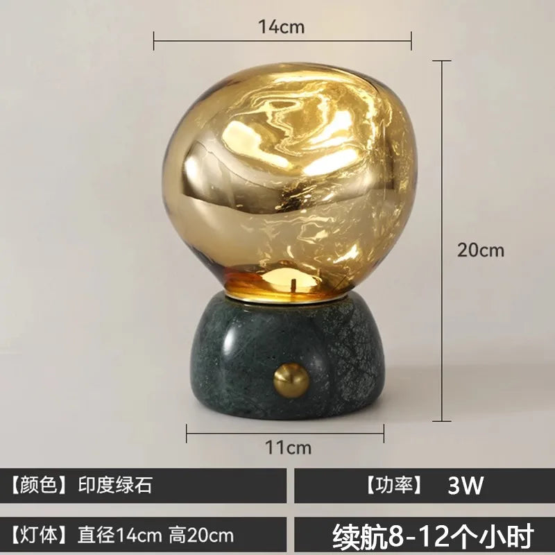 Afralia™ Glass Marble Table Lamp Touch Switch USB Charging Desk Light