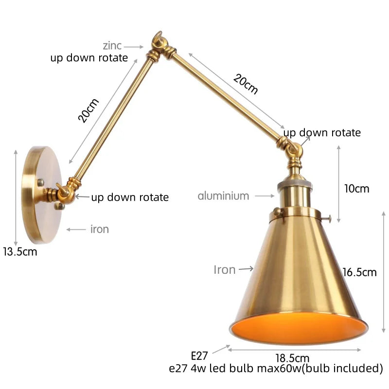 Afralia™ Swing Arm LED Wall Light | Vintage Industrial Bedside Lamp