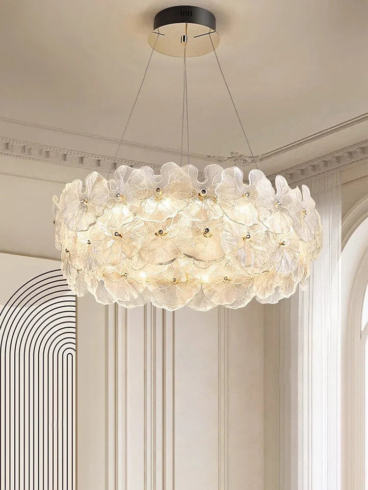 Luxury Lotus Leaf Glass Chandelier LED Pendant Light by Afralia™