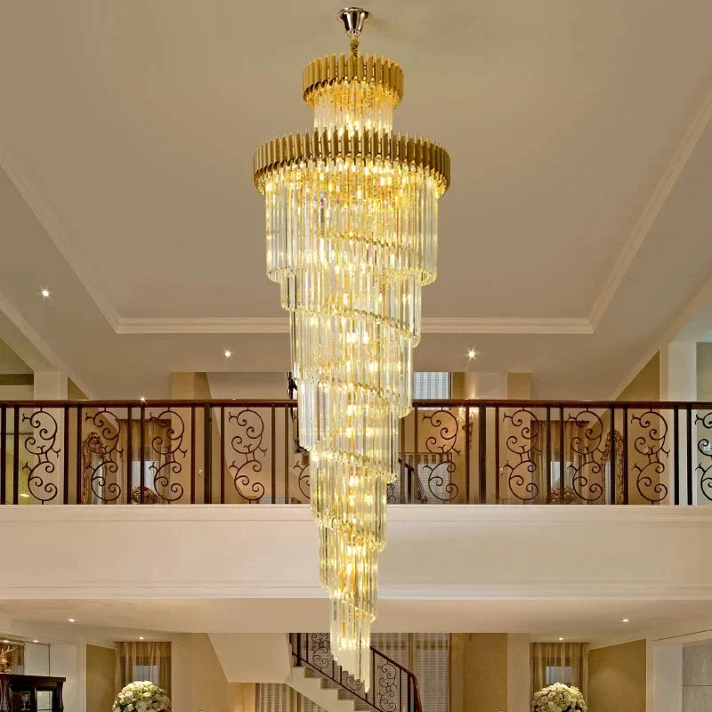 Afralia™ Modern Crystal Chandelier Black/Gold Light Fixture for Luxury Living Room, Villa, Staircase