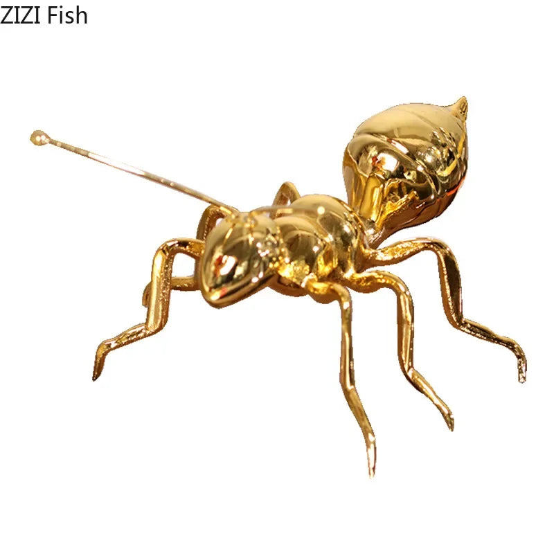 Silver Plated Ants Sculpture by Afralia™: Golden & Silver Metal Desk Ornaments