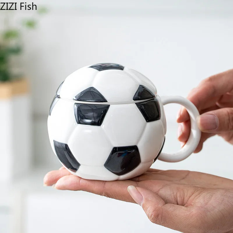 Afralia™ Baseball Shape Ceramic Mug with Lid - Coffee, Tea, Juice Cup