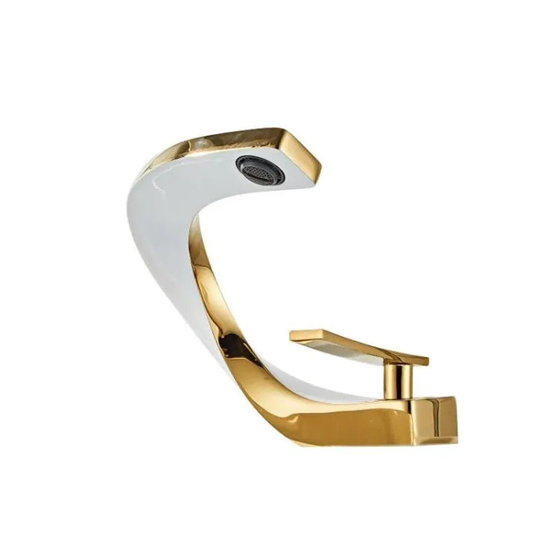 Afralia™ Gold & White Bathroom Basin Faucet Deck Mounted Sink Tap, Brass with Rose Gold Accent