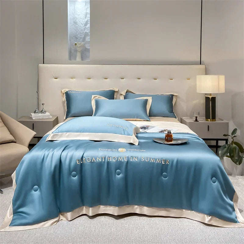Afralia™ Ice Silk Embroidered Quilt Set: Luxury European Style, Cooling Comforter