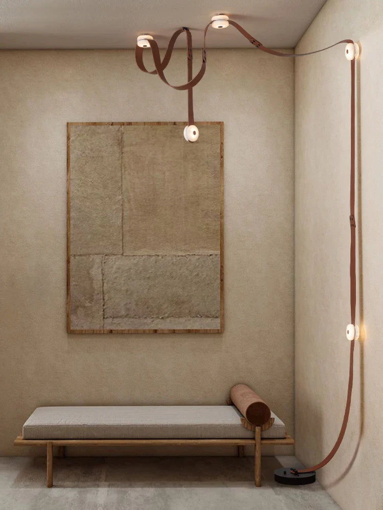 "Afralia™ Leather Belt LED Chandelier: Artistic DIY Hanging Lamps for Living Room"